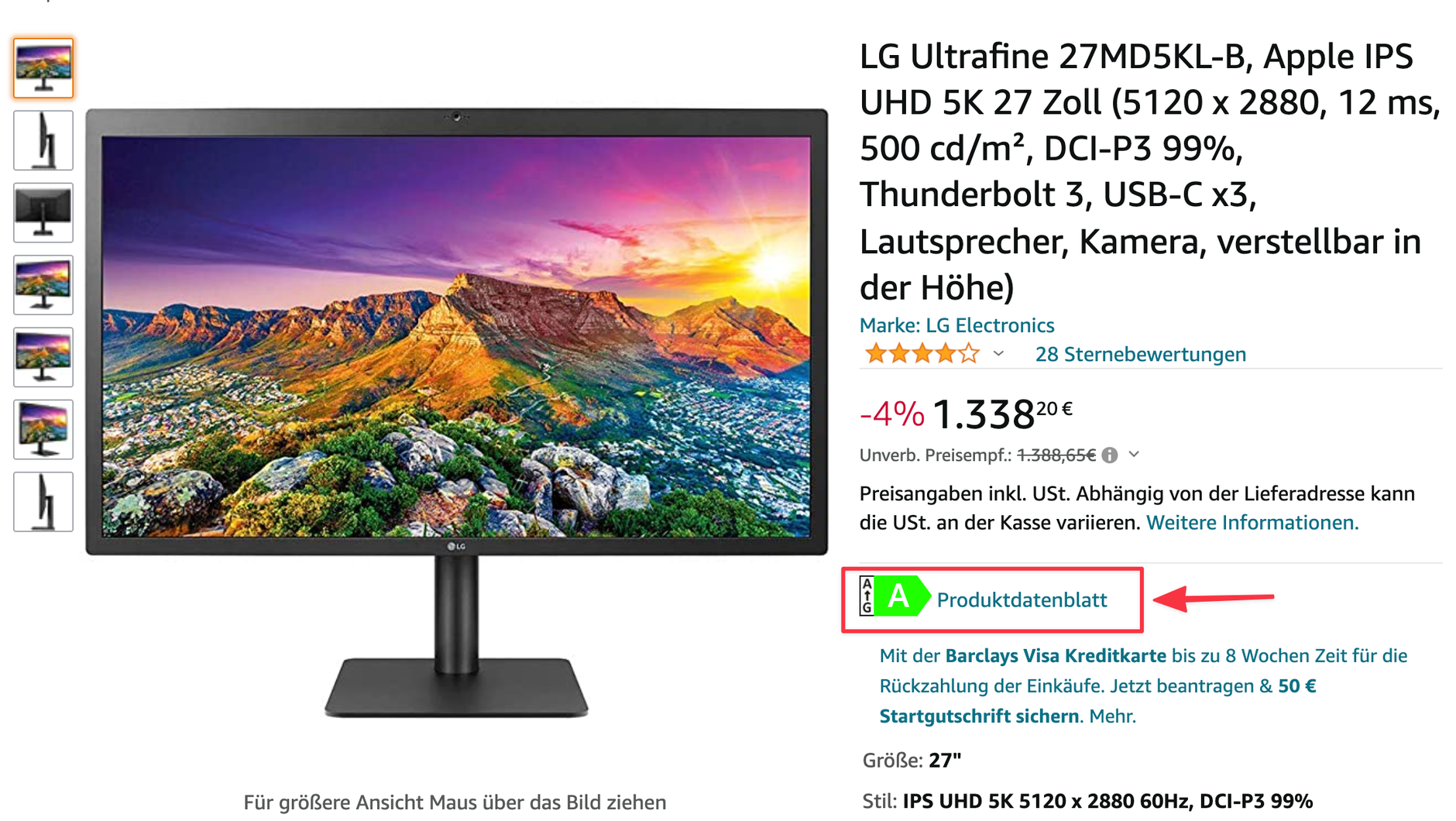 Im Produktdatenblatt finden Sie das Energie-Effizienz-Label