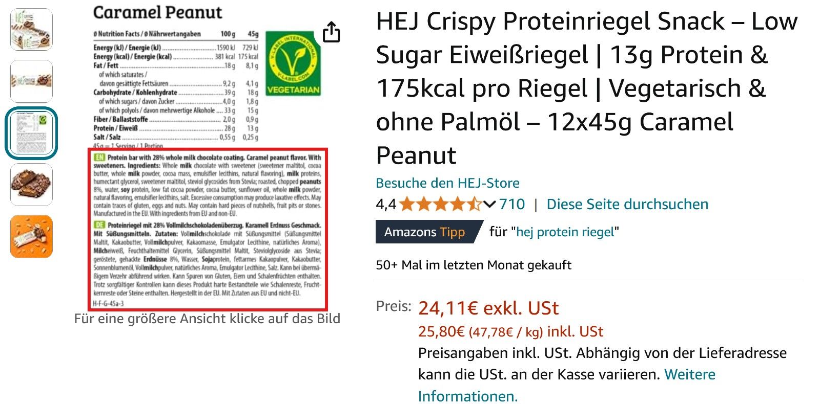 Inhaltsangabe eines Produktes auf der Produktdetailseite