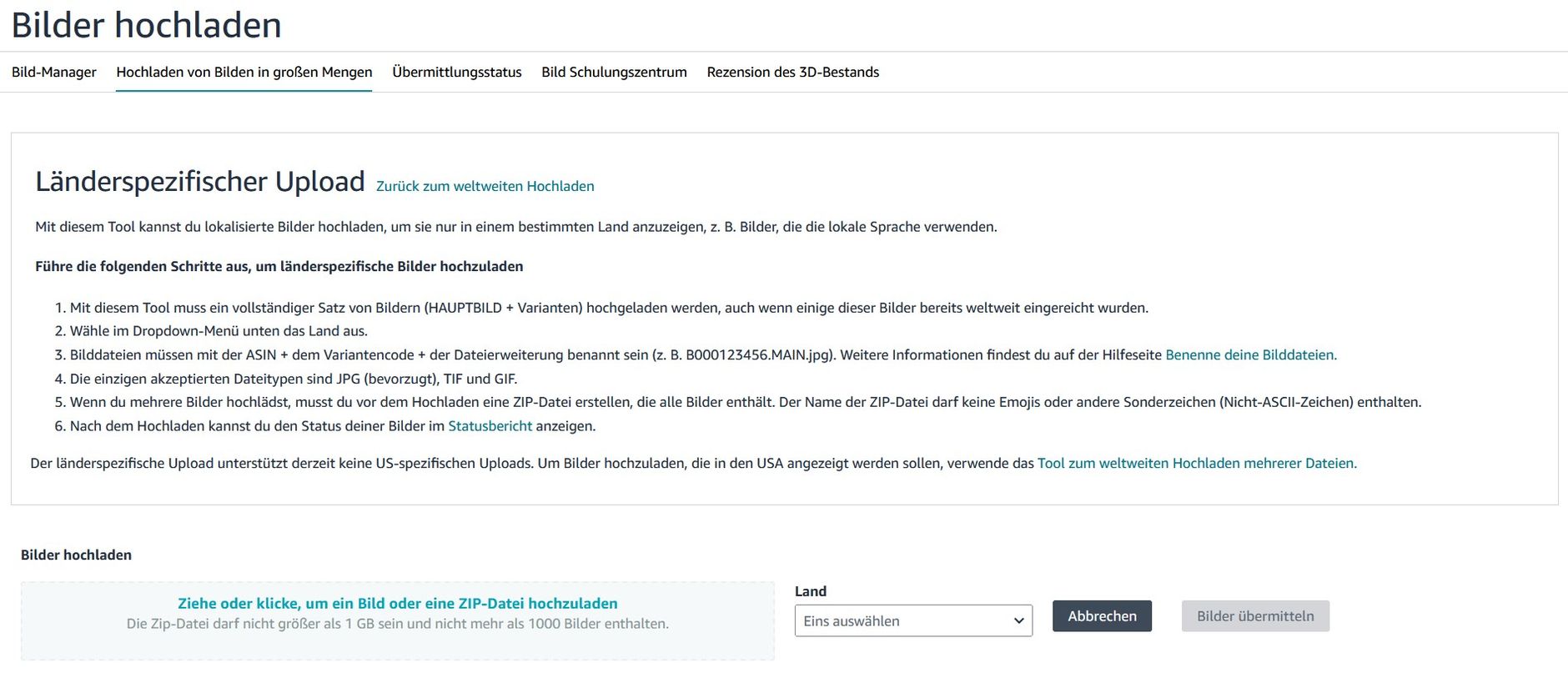 Hier finden Sie Massenupload für Bilder