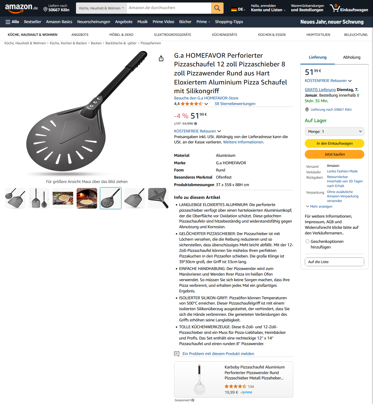 Above the fold Bereich eines Produktlistings