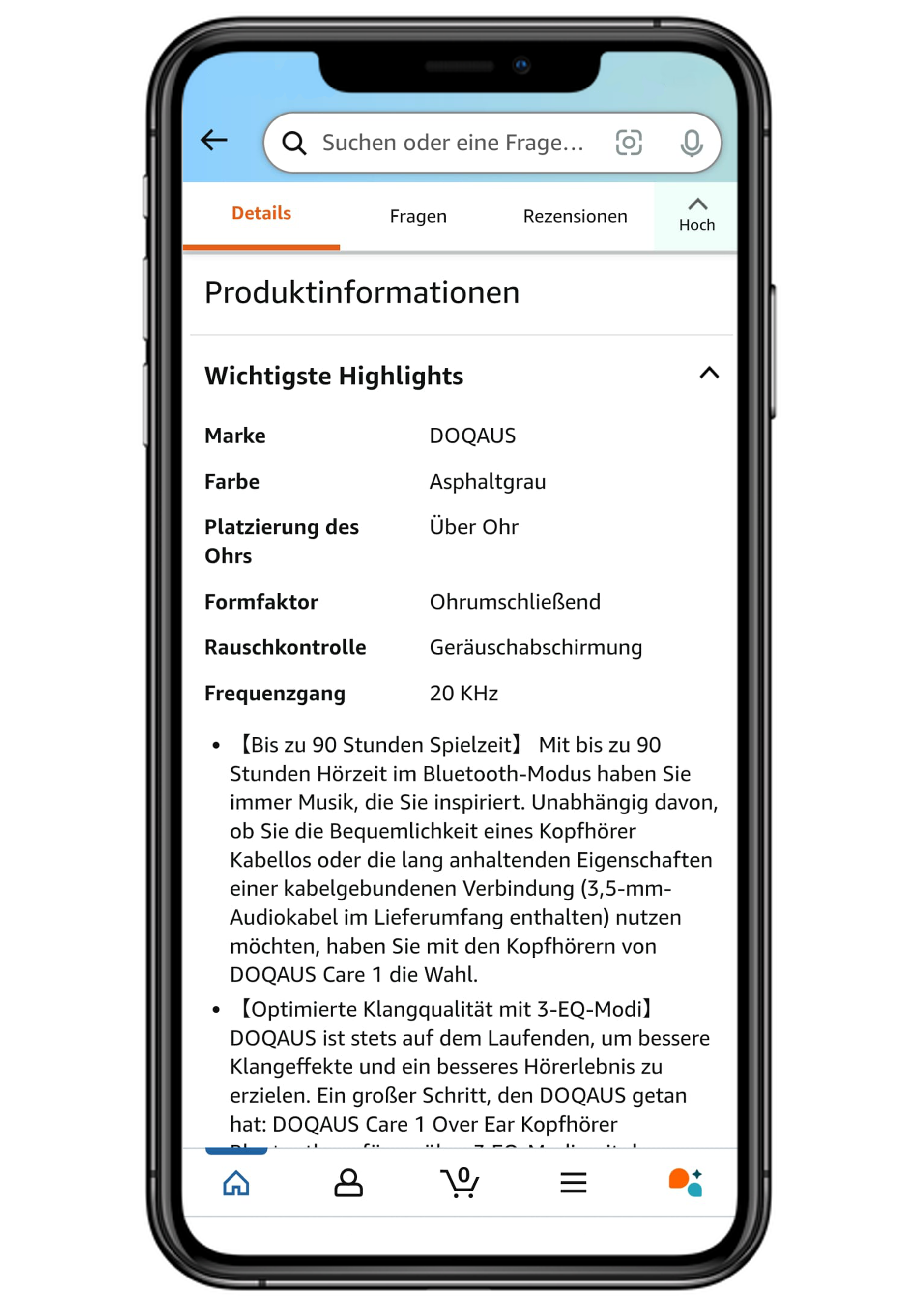 Mobile Ansicht Bullet Points