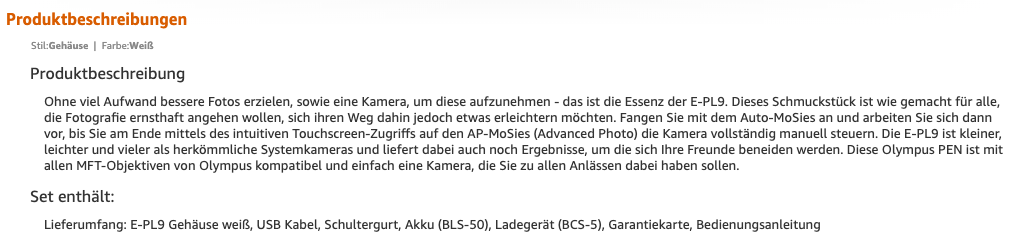 Beispiel einer guten Produktbeschreibung