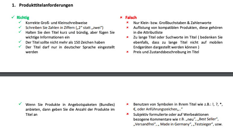 Amazon Styleguides Vorgaben für Produkttitel