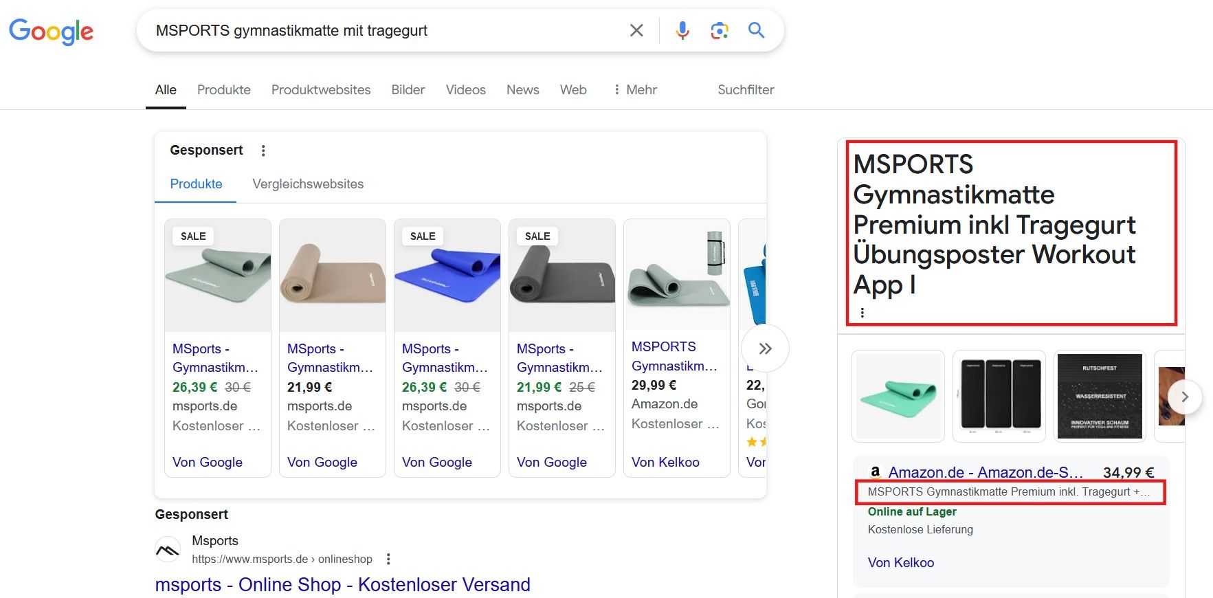 Darstellung des Produkttitels auf Google