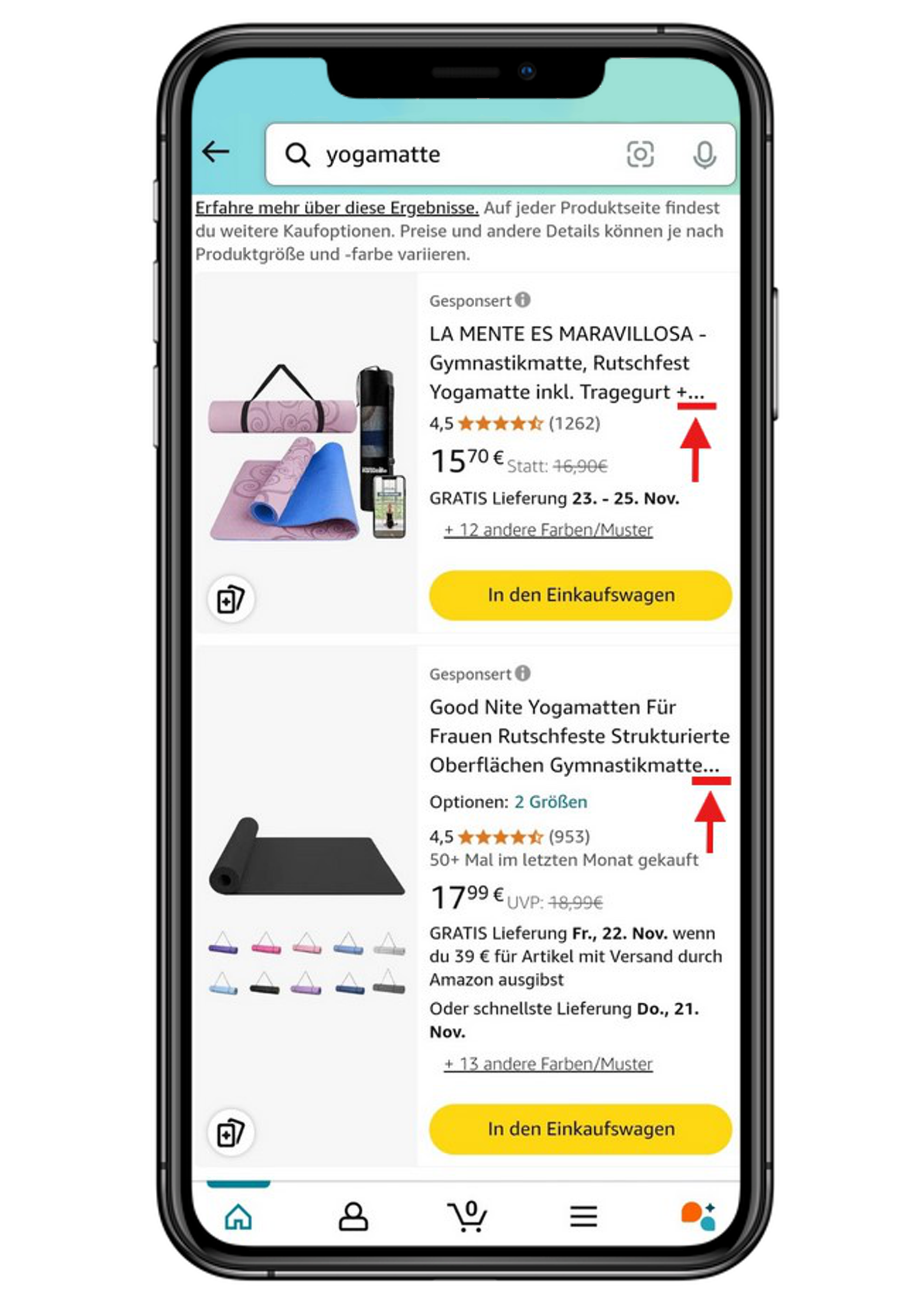 Darstellung der Produkttitel in der App