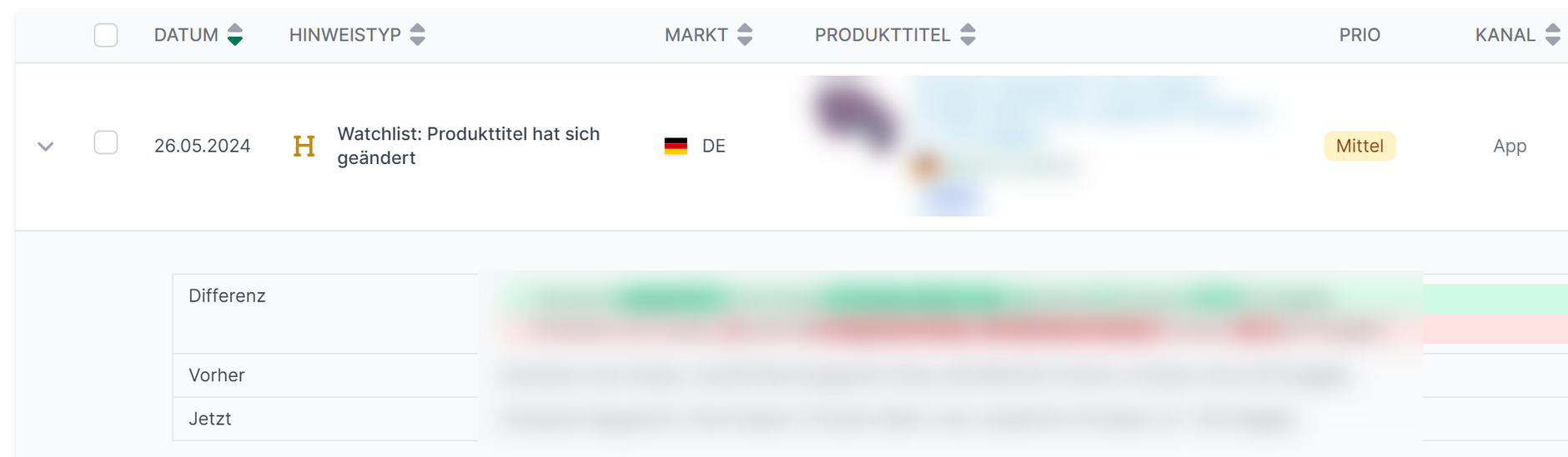 Amazon Content Überwachung im AMALYTIX Tool