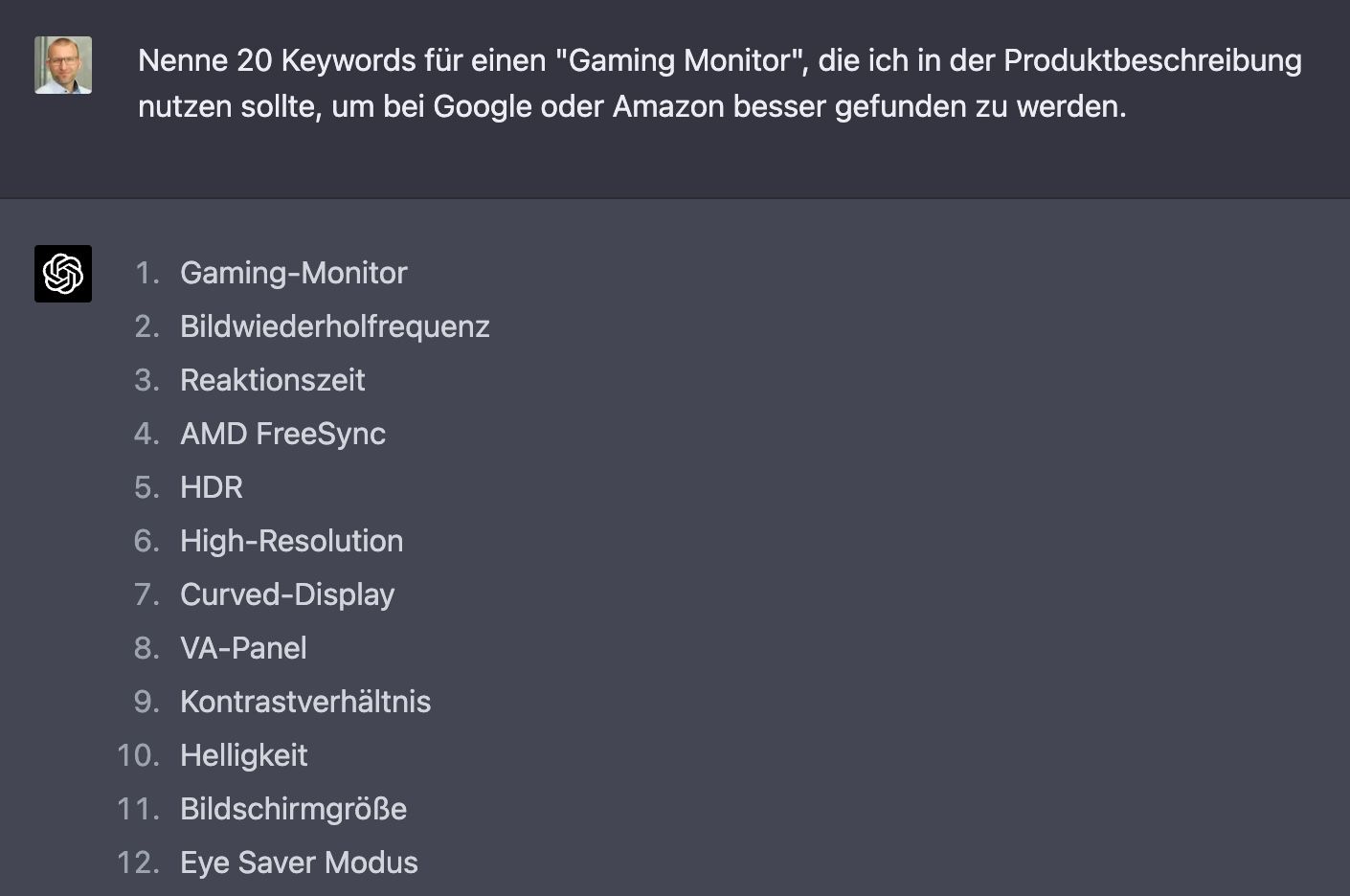 Amazon Keyword-Recherche mit ChatGPT