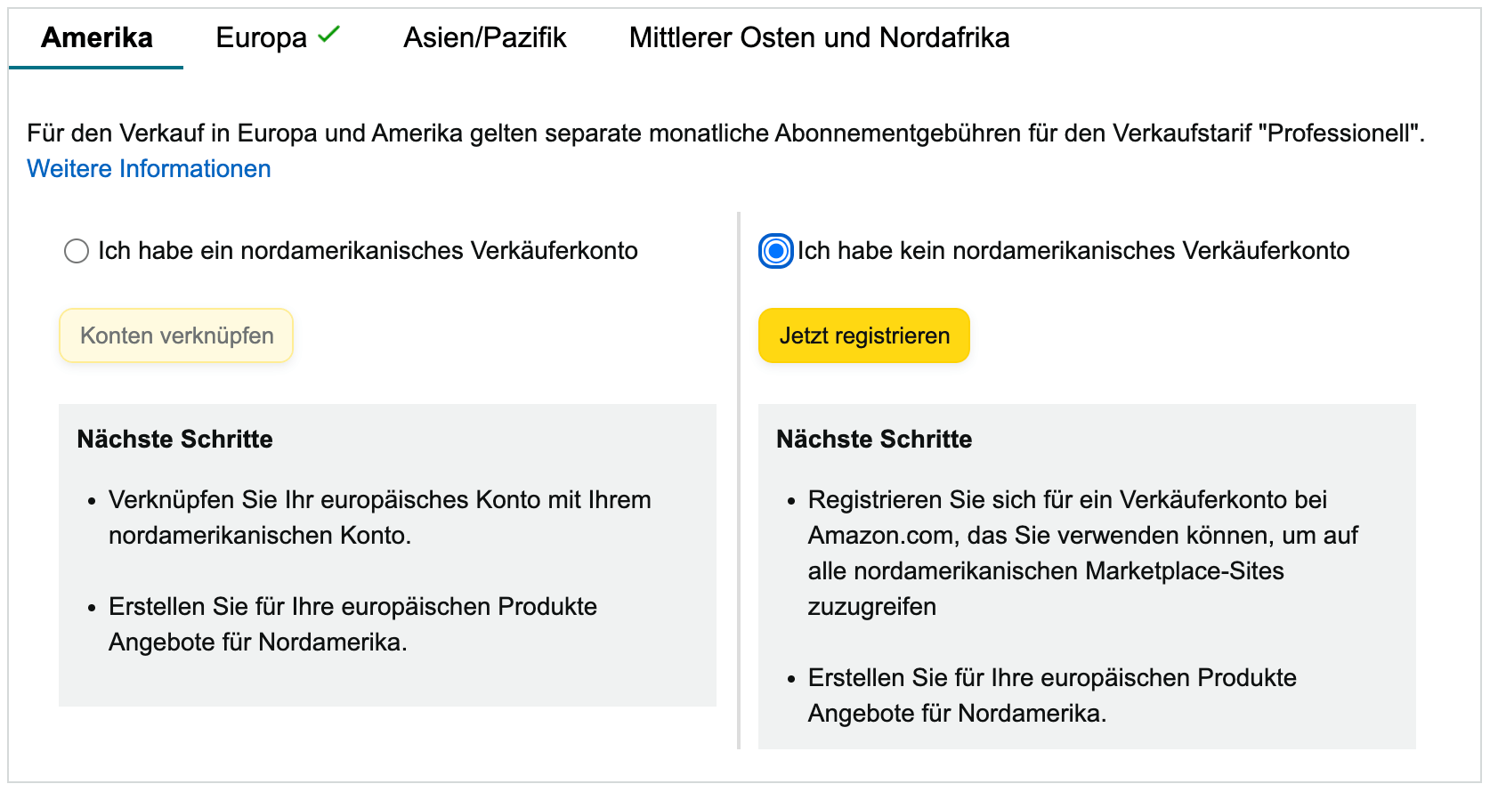 Registrierung auf amazon.com